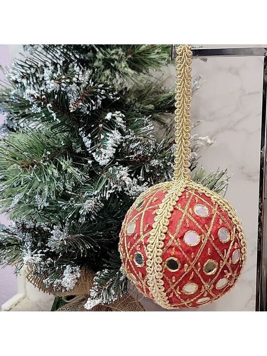 Other - Large Vintage red fabric ornament with beads & mirrors